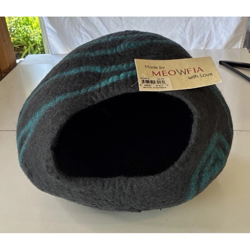 Meowfia Wool Felt Cat Cave Bed Cozy Dome House Dark Grey Teal CM-04A Medium